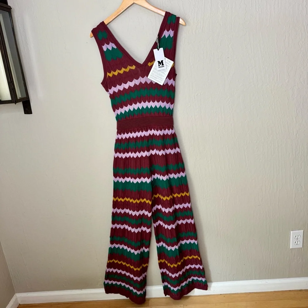 NWT M MISSONI Wide Leg Knit Jumpsuit Long Overalls Zig Zag Pattern V-Neck XS - Picture 8 of 16